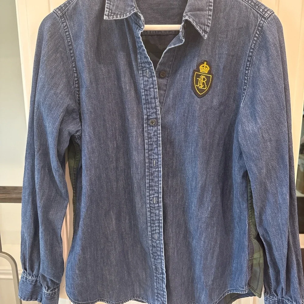 Lauren Ralph Lauren Denim Plaid Back Crest Button-Up Shirt